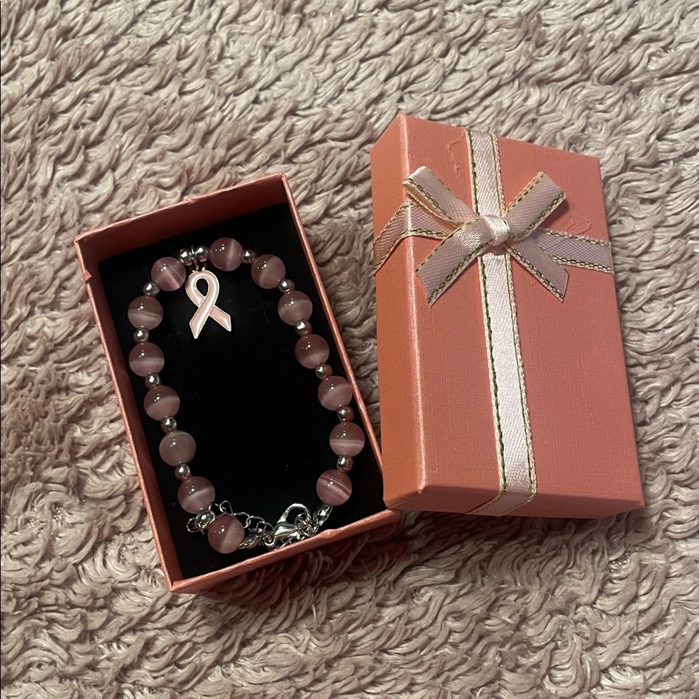 🔥4/$20 🌸NIB Breast Cancer Beaded Bracelet with Pink Ribbon